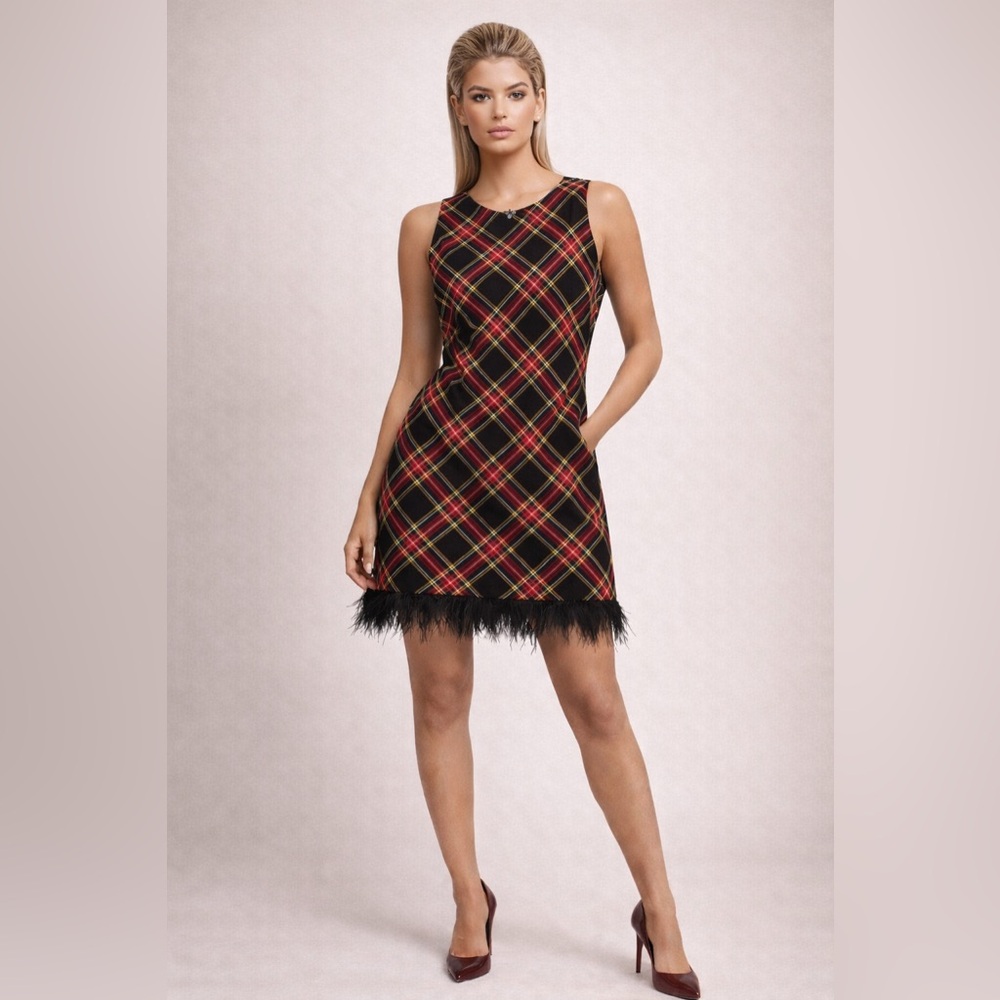 J. Crew Stewart Tartan Feather Trim Sheath Dress in Plaid